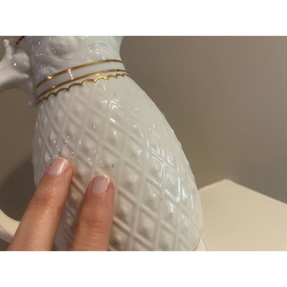 Vintage Ivory, Gold Trim, Porcelain Tall Creamer / Pitcher, Diamond Textured - Picture 12 of 13
